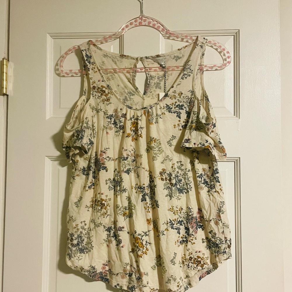 Lucky Brand Floral Cream Women's Top Size Small